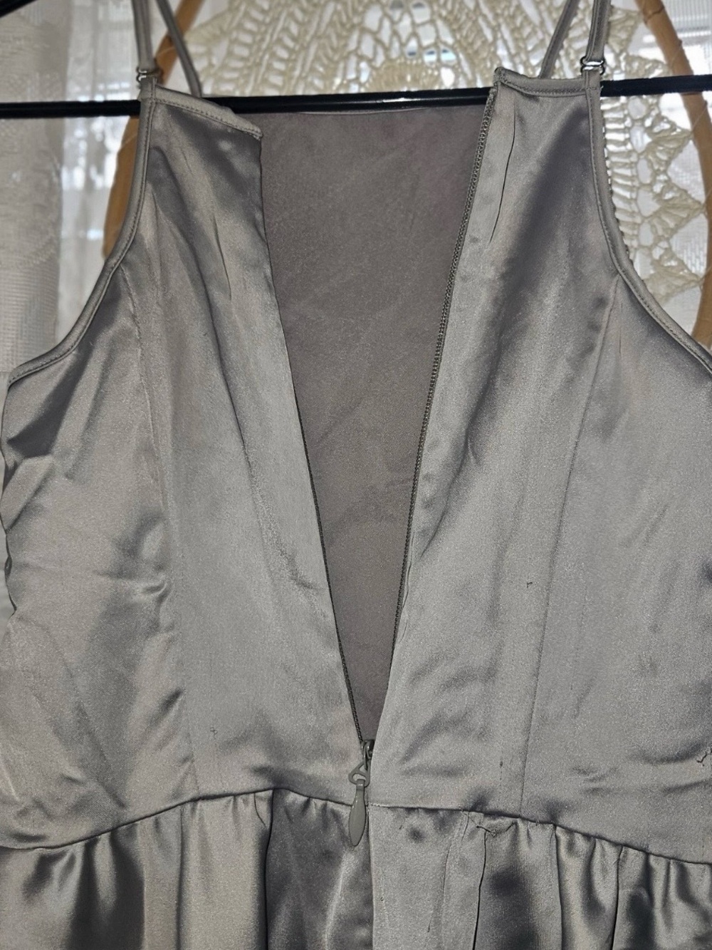 Y2K Bebe Beaded Mesh Satin Babydoll Peplum Cami Top Gray XXS - Picture 9 of 12